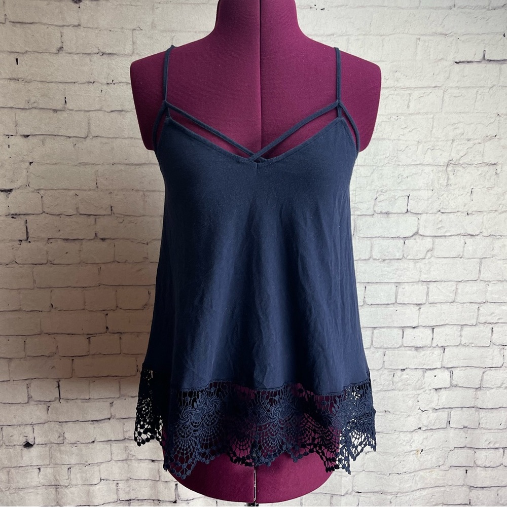 Express size small navy blue lace trim tank top